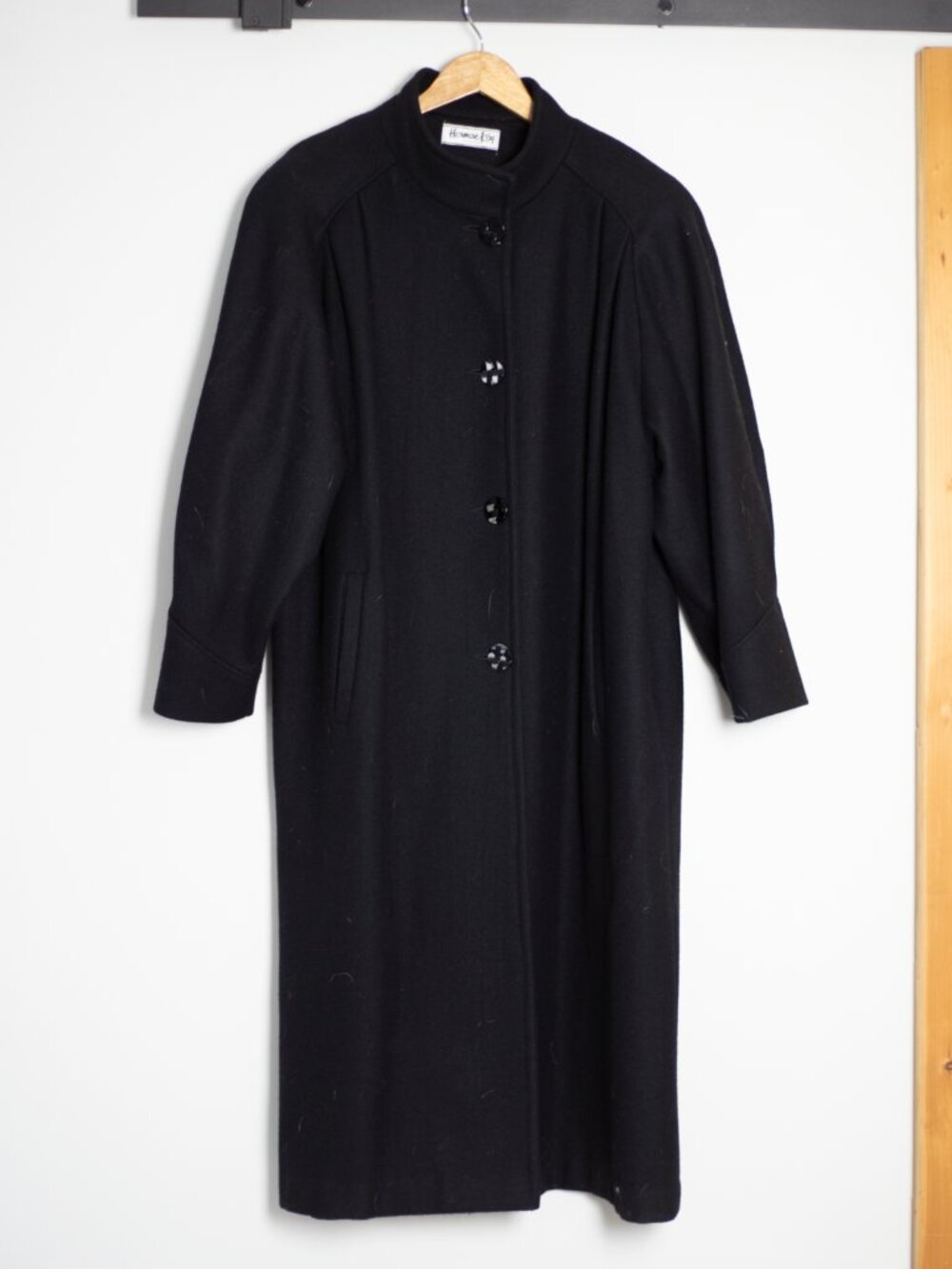 Vintage Black 100% Wool Dolman Sleeve Coat | Mock Neck | Shoulder Pads